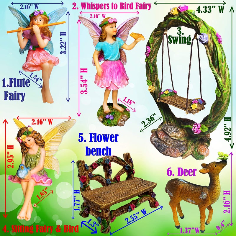 Mood Lab Fairy Garden Kit - Swing Set of 6 pcs Miniature Figurines & Accessories - Hand Painted for Outdoor or House Decor - Image 3